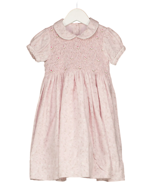 CASHMIRINO Pink Floral Hand-smocked Cotton Peter Pan Dress 2 Years
