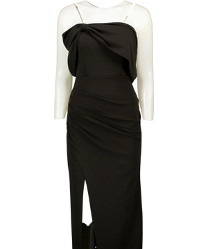 Club L Eva Black Bardot Bow Detail Maxi Dress With Thigh Split UK 8