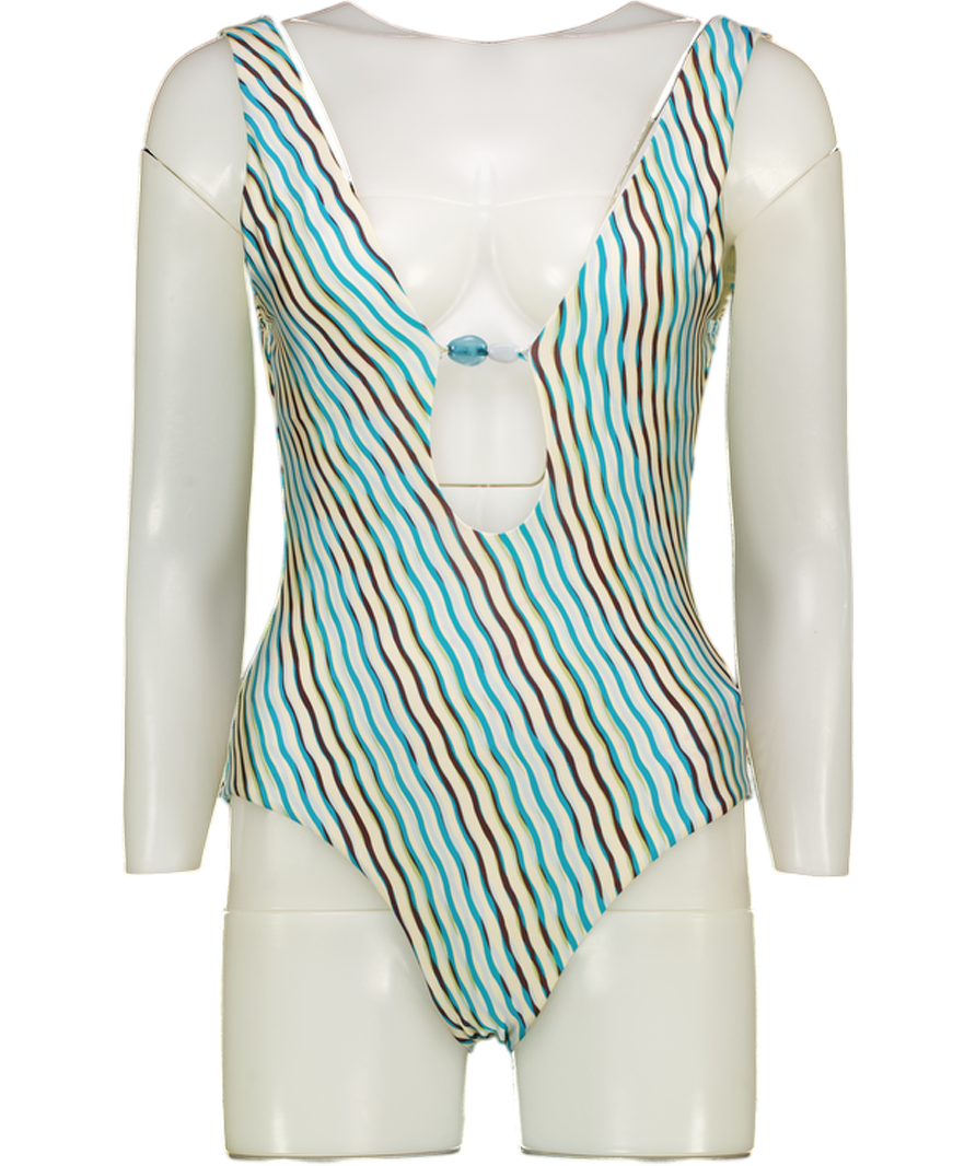 JETS Blue & Beige One Piece Swim Suit UK 10