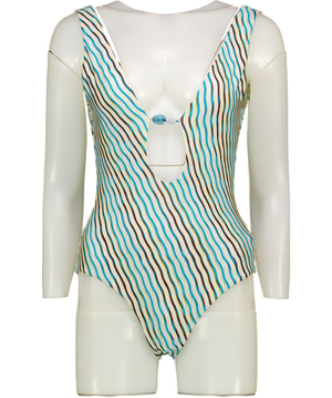 JETS Blue & Beige One Piece Swim Suit UK 10