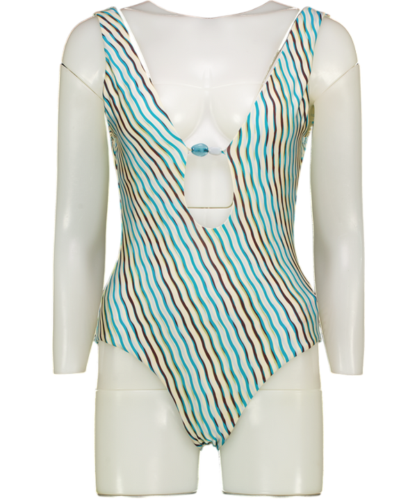 JETS Blue & Beige One Piece Swim Suit UK 10