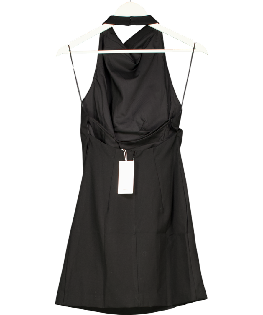 MANGO Black Halter Neck Ruched Dress UK S