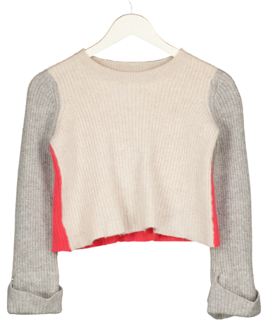 AUTUMN CASHMERE Beige Colour Block Cropped Jumper UK XS