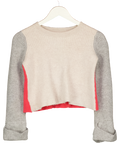 AUTUMN CASHMERE Beige Colour Block Cropped Jumper UK XS