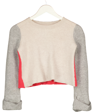 AUTUMN CASHMERE Beige Colour Block Cropped Jumper UK XS