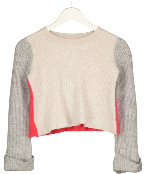 AUTUMN CASHMERE Beige Colour Block Cropped Jumper UK XS