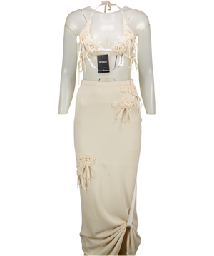WANDERDOLL 2-piece Cream Delilah Knit Maxi Skirt And Peony Bra Top Set UK M