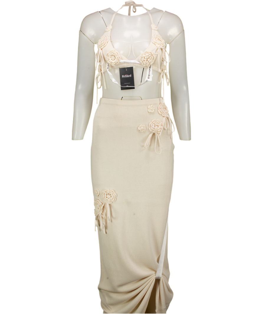 WANDERDOLL 2-piece Cream Delilah Knit Maxi Skirt And Peony Bra Top Set UK M