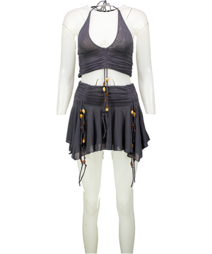 White Fox Grey To My Heart Halter Top And Skirt Set In Charcoal UK S