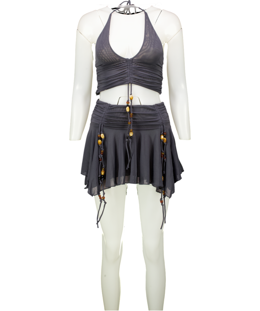 White Fox Grey To My Heart Halter Top And Skirt Set In Charcoal UK S