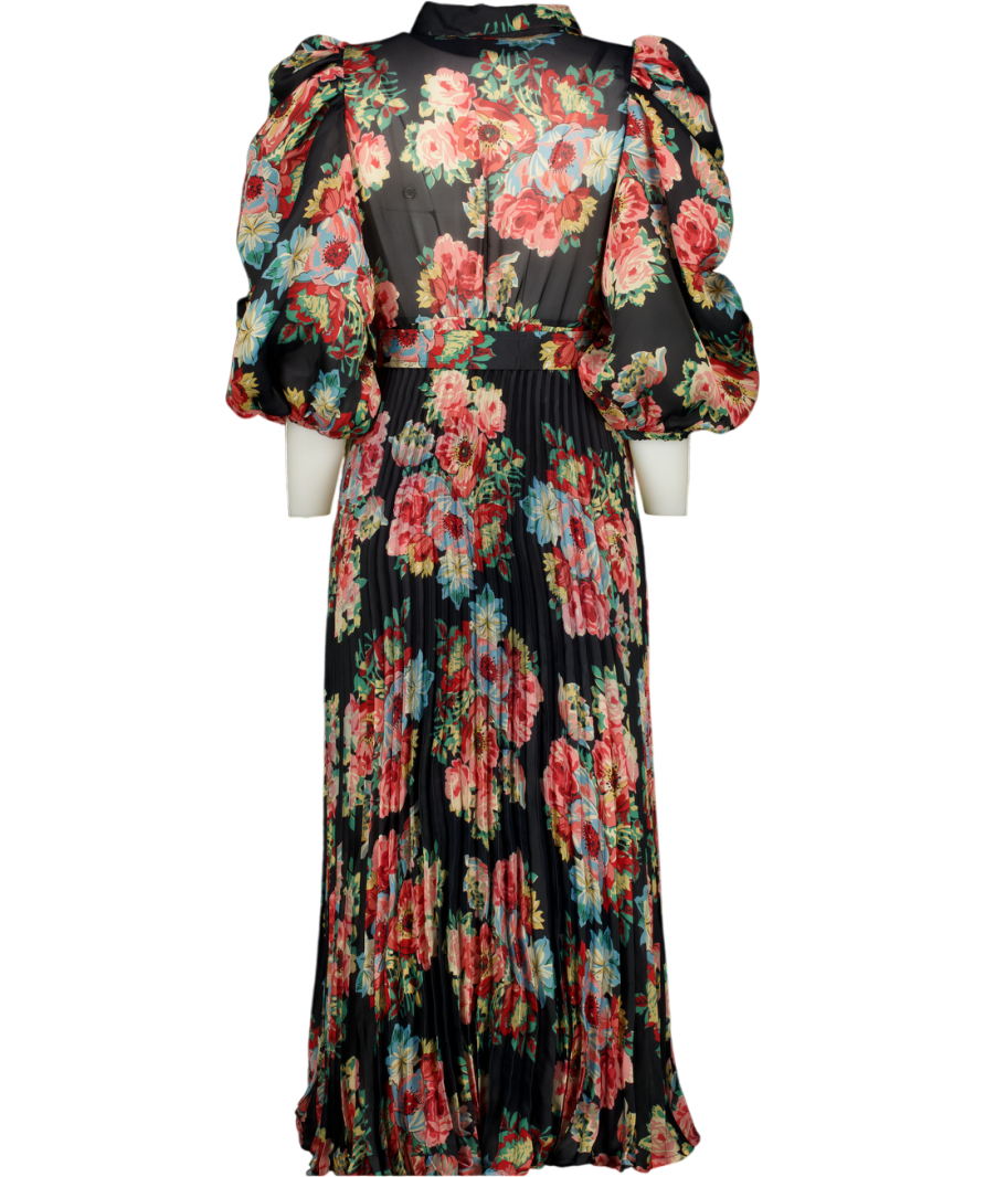 ByTIMO Black Dark Blossom Loral Print Puff Sleeve Midi Dress UK M