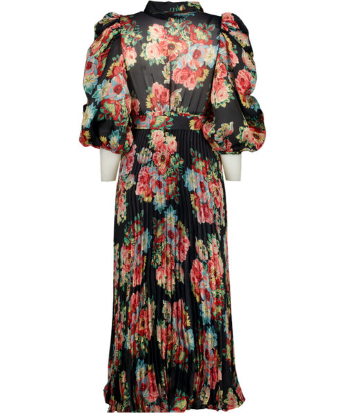ByTIMO Black Dark Blossom Loral Print Puff Sleeve Midi Dress UK M