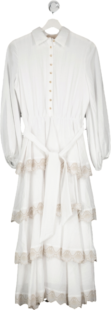 KEEPSAKE White Evermore Shell-embroidered Midi Dress UK 4