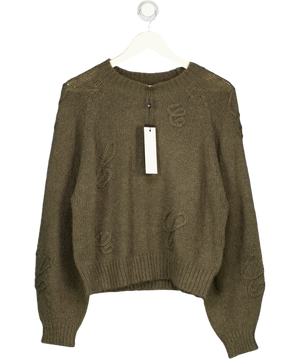 THE COUTURE CLUB Cocoa Brown Script Applique Oversized Jumper UK M