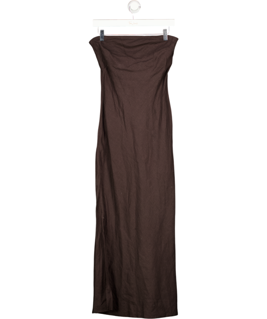 AUGUSTE THE LABEL Dark Brown Linen Bandeau Dress UK 8