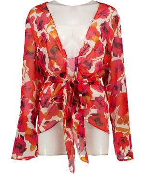 SLA THE LABEL Multicoloured Floral Chiffon Wrap Blouse UK L/XL