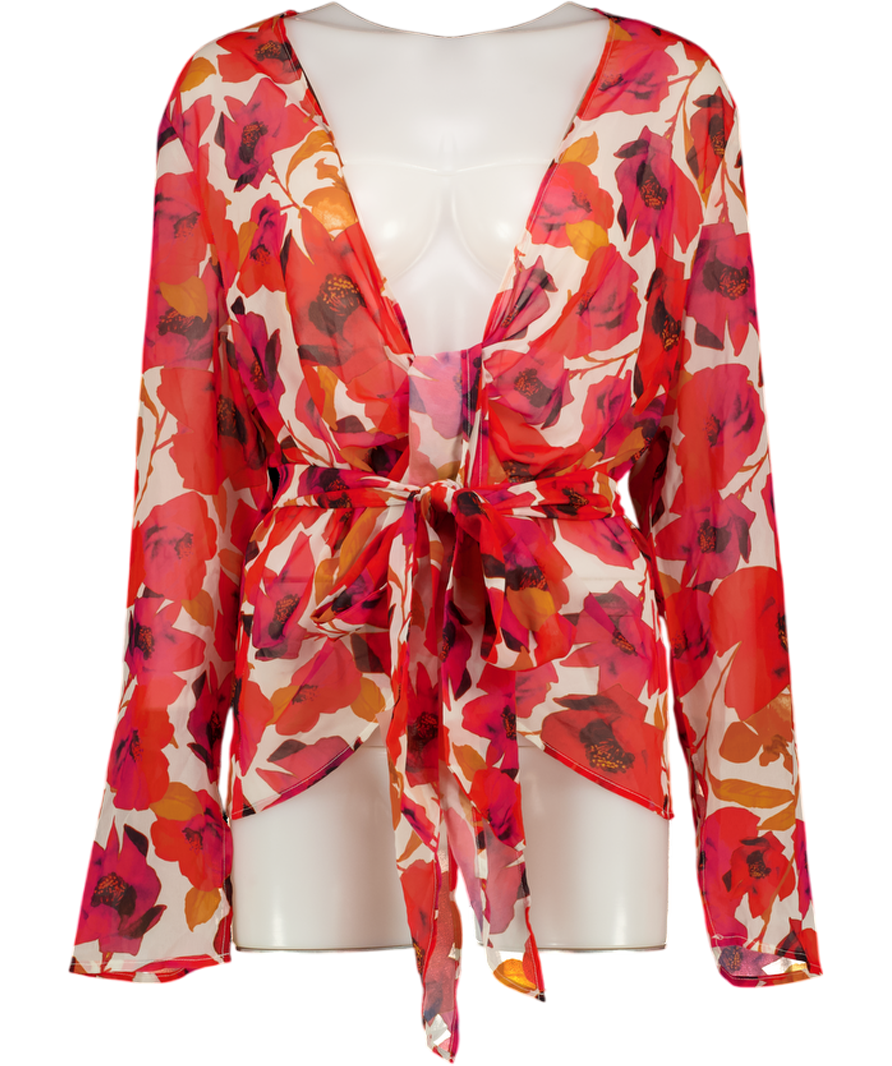 SLA THE LABEL Multicoloured Floral Chiffon Wrap Blouse UK L/XL