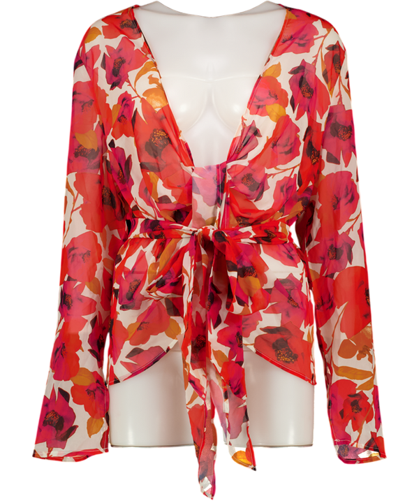SLA THE LABEL Multicoloured Floral Chiffon Wrap Blouse UK L/XL