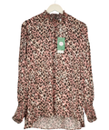 SCAMP & DUDE Pink / Neutral Leopard Shirred High Neck Blouse UK 18