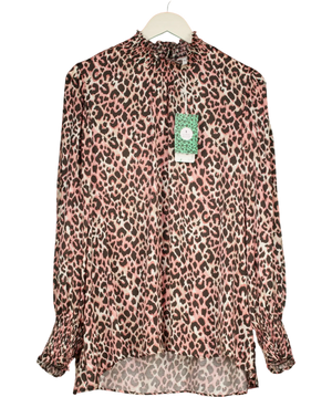 SCAMP & DUDE Pink / Neutral Leopard Shirred High Neck Blouse UK 18