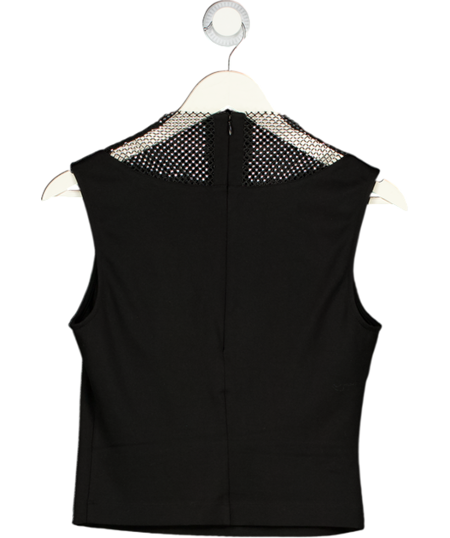 KARL LAGERFELD Black Jeans V-neck Rhinestone Mesh Top UK M