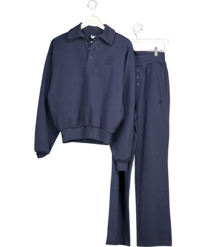 MAEBE 2-piece navy Blue Daily Errands Collared Sweatshirt & Wide Leg Jogger Set UK XXS