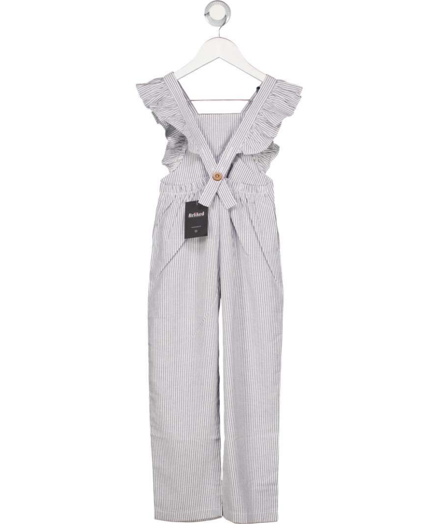 Freya Lillie White / Grey Organic Cotton Frill Sleeve Jumpsuit 4-5 Years
