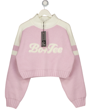 BO + TEE Pink Knit Logo Cropped Jumper UK L