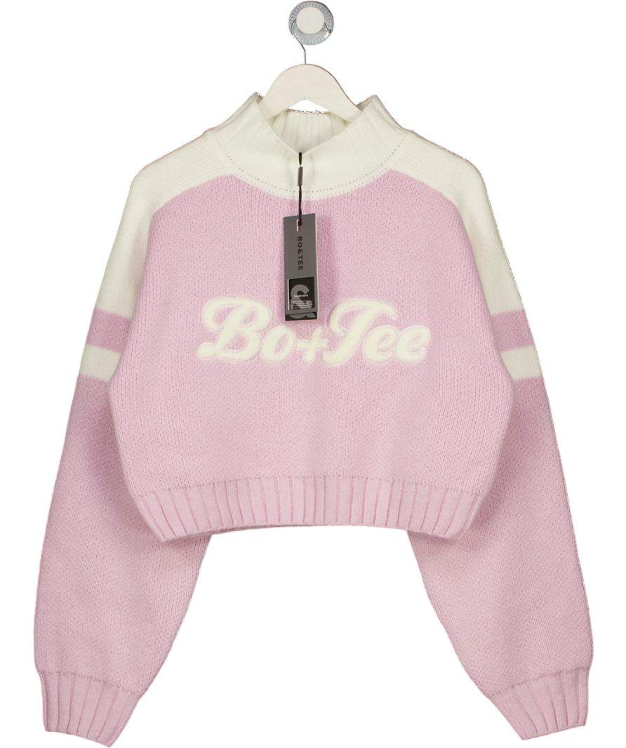 BO + TEE Pink Knit Logo Cropped Jumper UK L