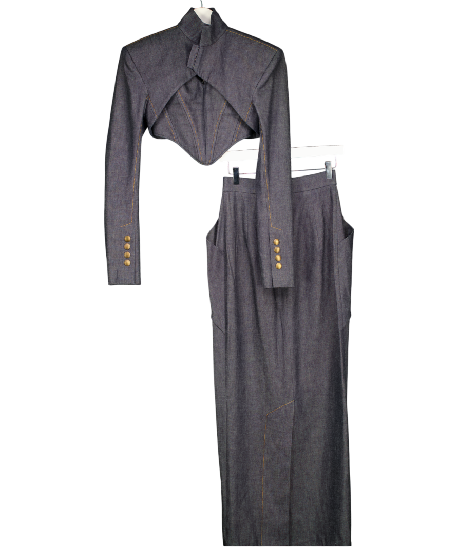 Kristina Fidelskaya Blue Her Cropped Denim Jacket Skirt Coset Set UK 8