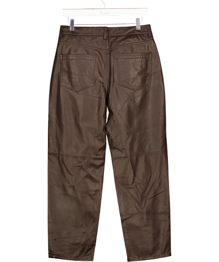 REISS Verona Real Leather Slim-leg Trousers In Chocolate Brown UK 10