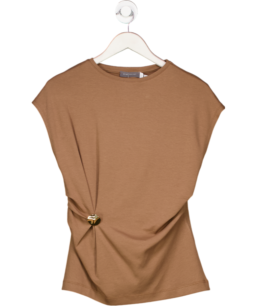Mint Velvet Brown Gathered Detail T-shirt UK S