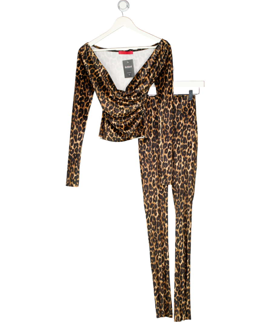 COUCOO Brown 2-piece Leopard Top And Trousers Set UK S