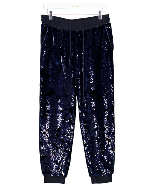 ANTHROPOLOGIE Ett:twa Nvay Blue  Sequined Velvet Joggers UK S