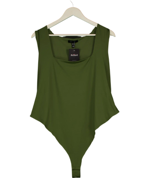 New Look Green Slinky Square Neck Sleeveless Bodysuit UK 22