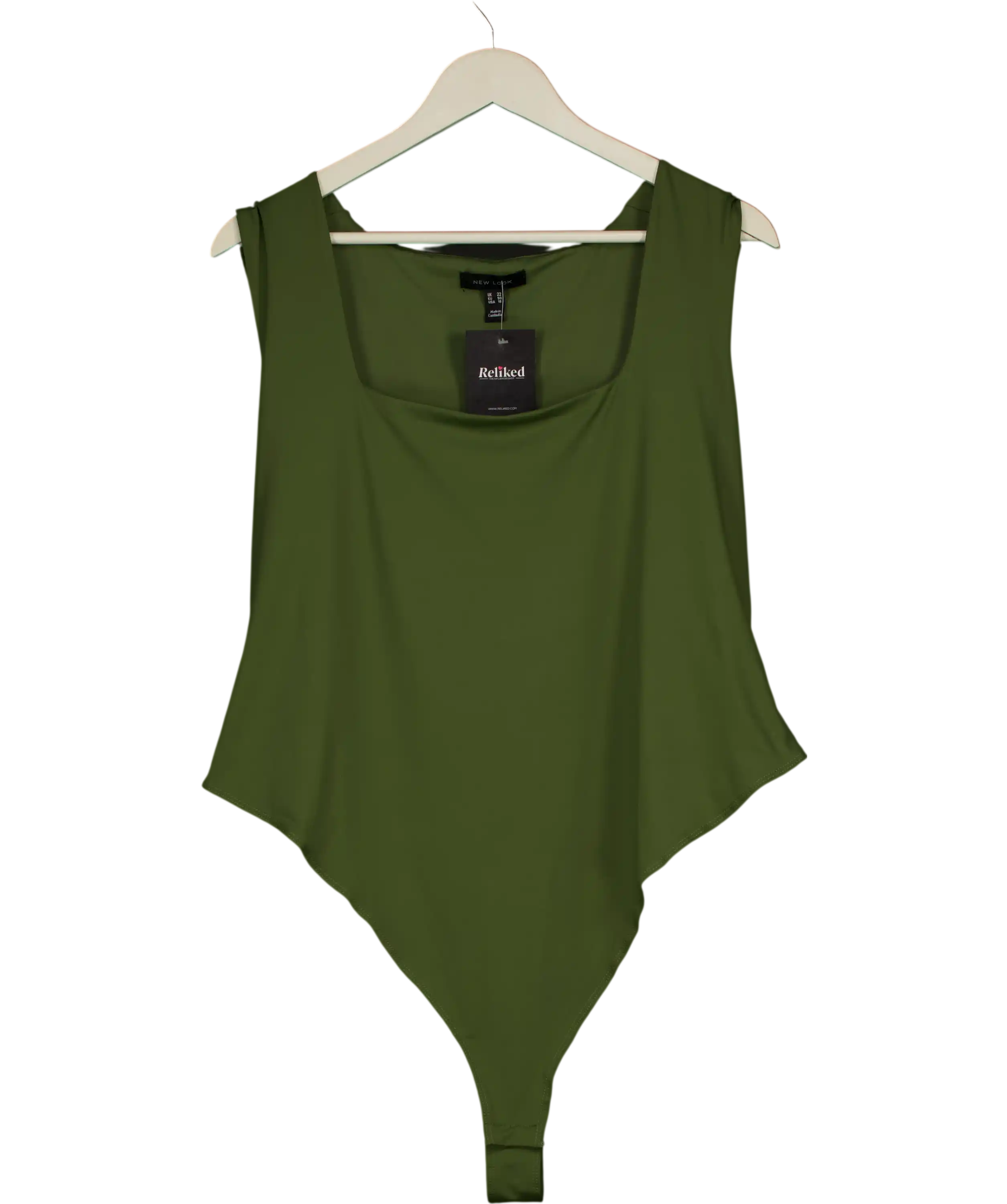 New Look Green Slinky Square Neck Sleeveless Bodysuit UK 22