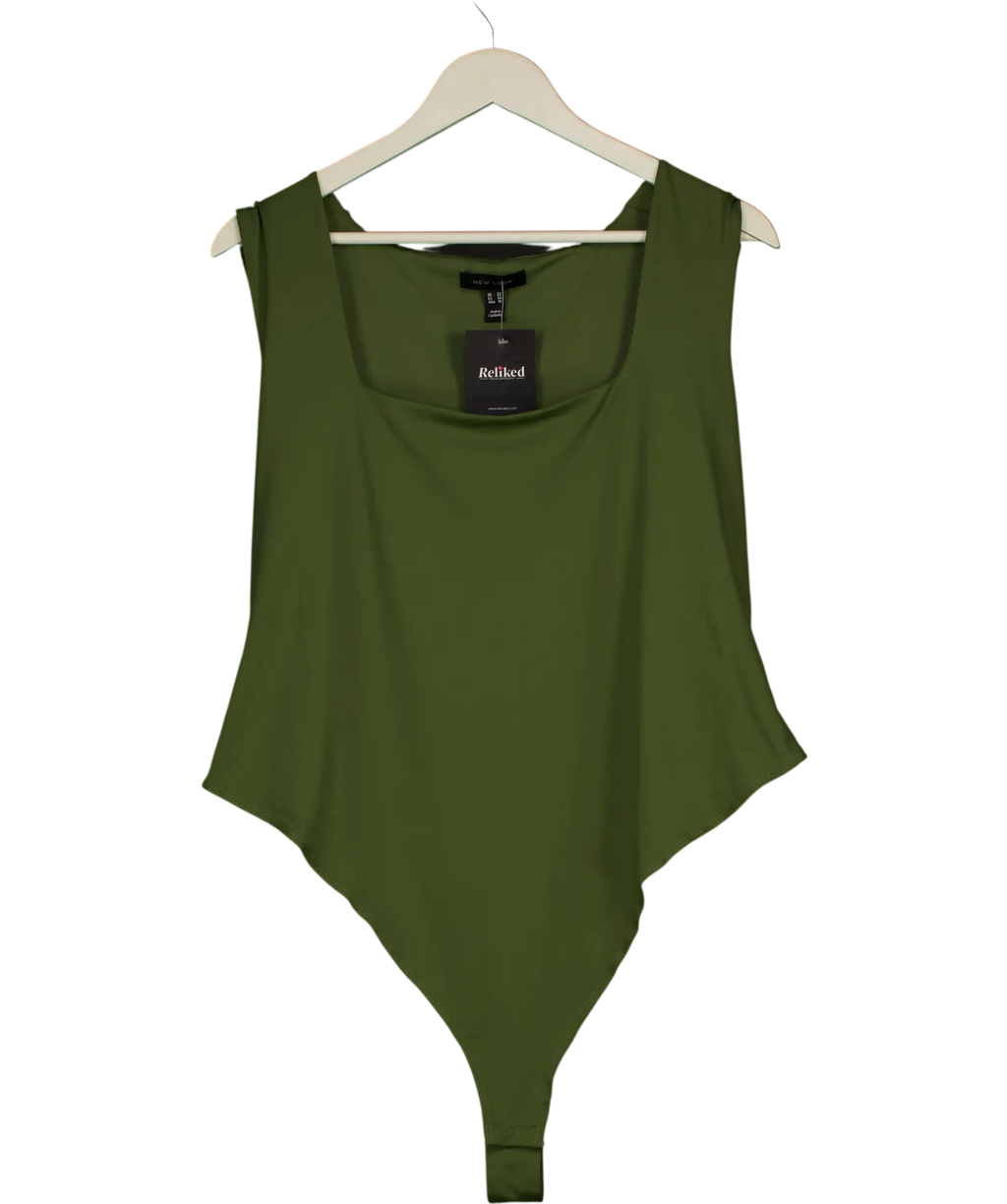 New Look Green Slinky Square Neck Sleeveless Bodysuit UK 22