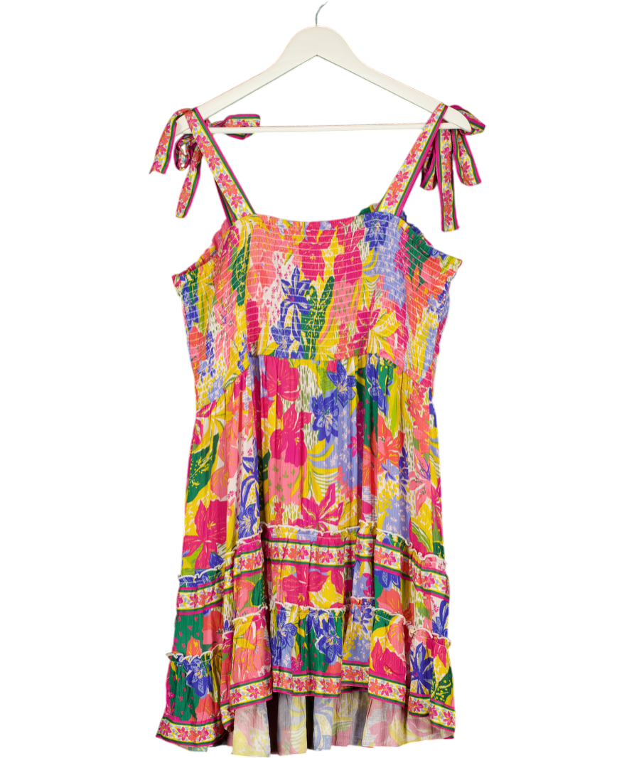 FIGLEAVES Multicoloured Floral Shirred Tie Shoulder Mini Dress UK 22