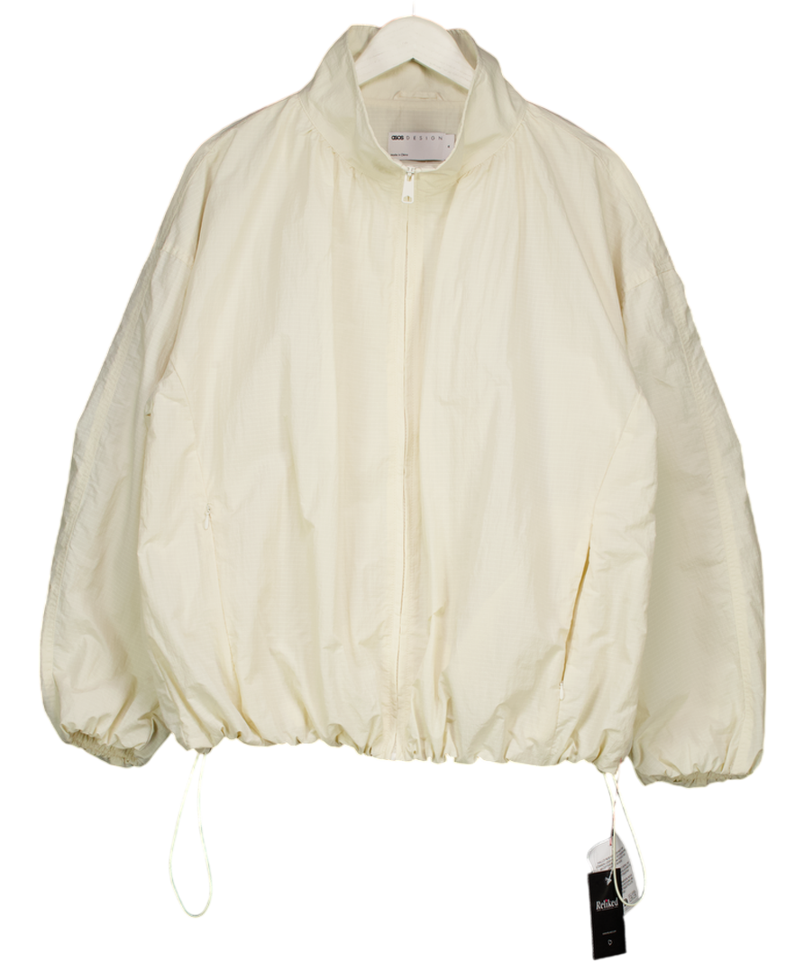 ASOS Design Oversized Bubble Hem Track Jacket In Off White UK M