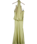 DE LA VALI 2-piece Green Sirocco Top And Suelo Skirt Set In Sand Silk Satin UK 8