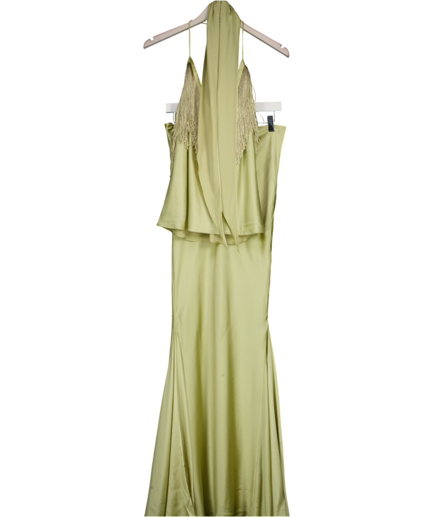 DE LA VALI 2-piece Green Sirocco Top And Suelo Skirt Set In Sand Silk Satin UK 8