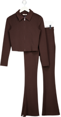 ZARA 2-piece Chocolate Brown Crepe Zip Jacket & Trouser Set UK S