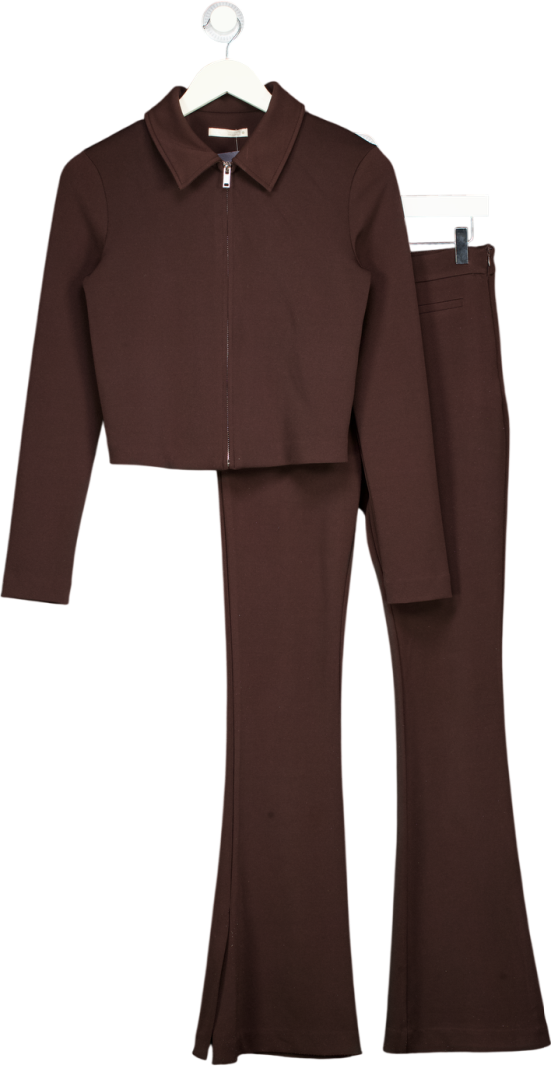 ZARA 2-piece Chocolate Brown Crepe Zip Jacket & Trouser Set UK S