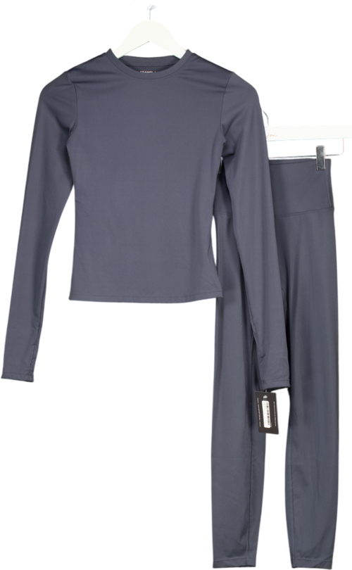 ADANOLA Grey 2-piece Long Sleeve Top And Leggings Activewear Set UK XS