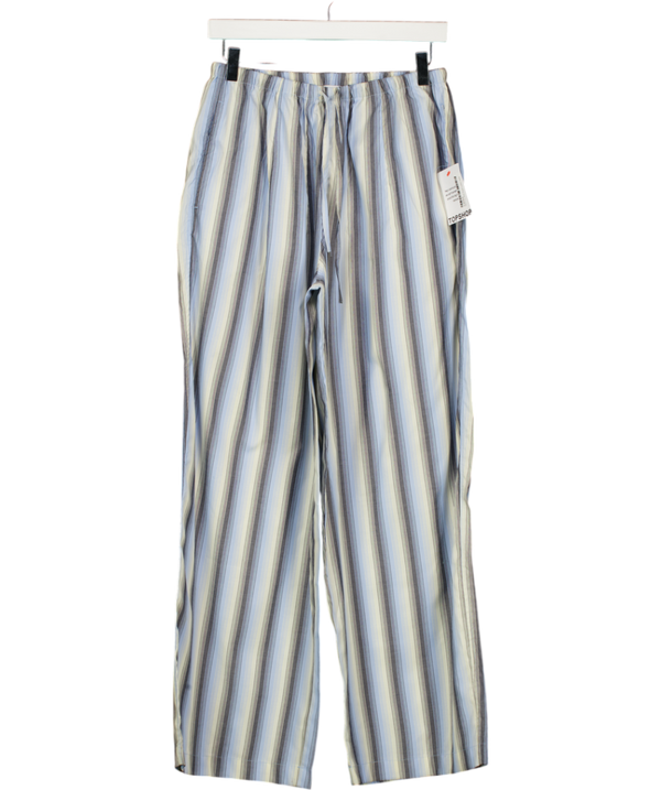 TOPSHOP Blue Stripe Poplin Pull On Wide Leg Trouser UK S