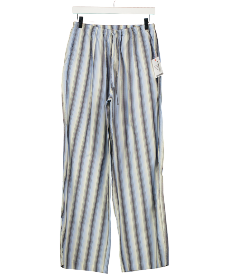 TOPSHOP Blue Stripe Poplin Pull On Wide Leg Trouser UK S