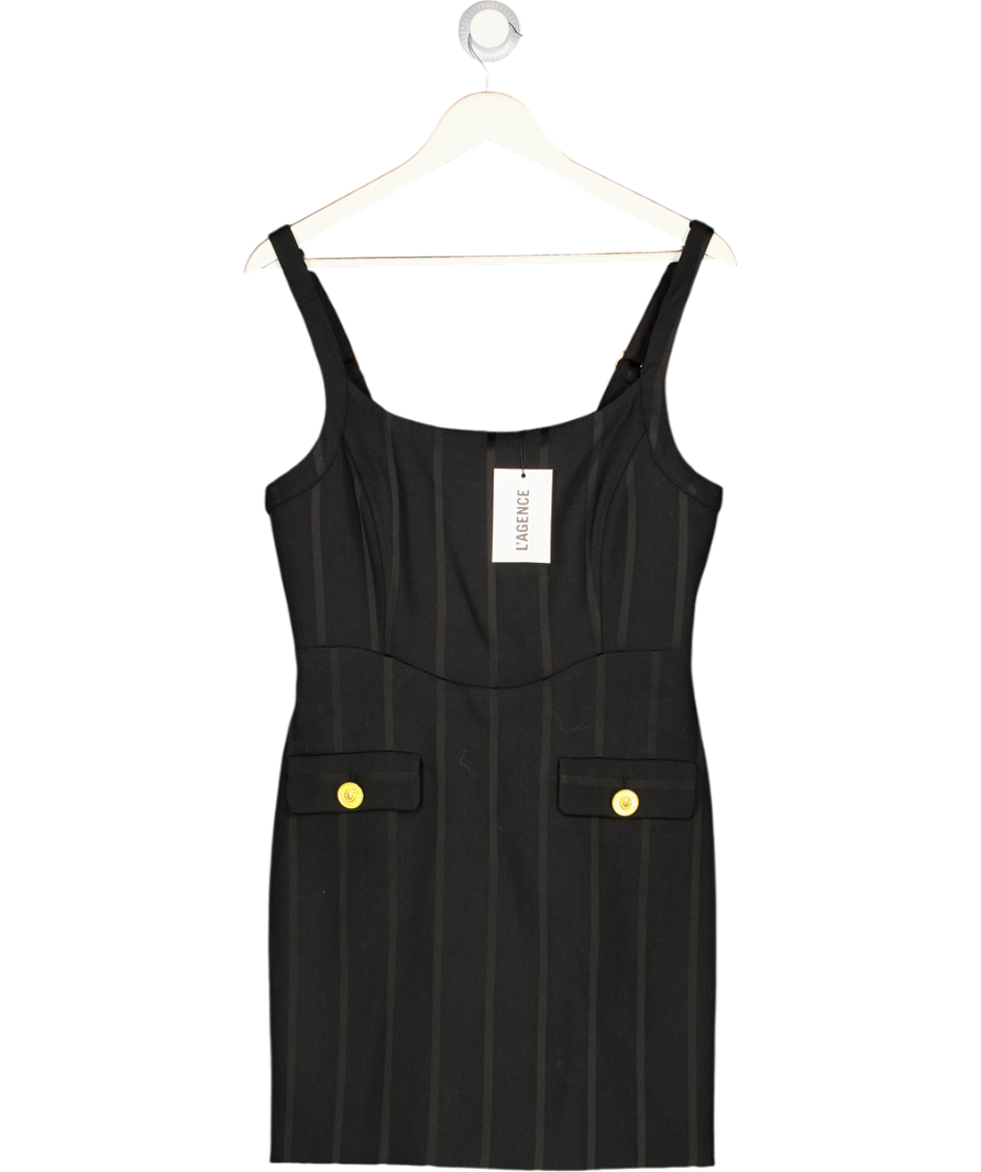 L'agence Black Jacquard Stripe Button Detail Midi Dress Us6 UK 10