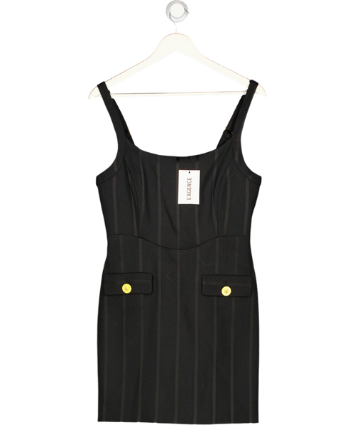 L'agence Black Jacquard Stripe Button Detail Midi Dress Us6 UK 10