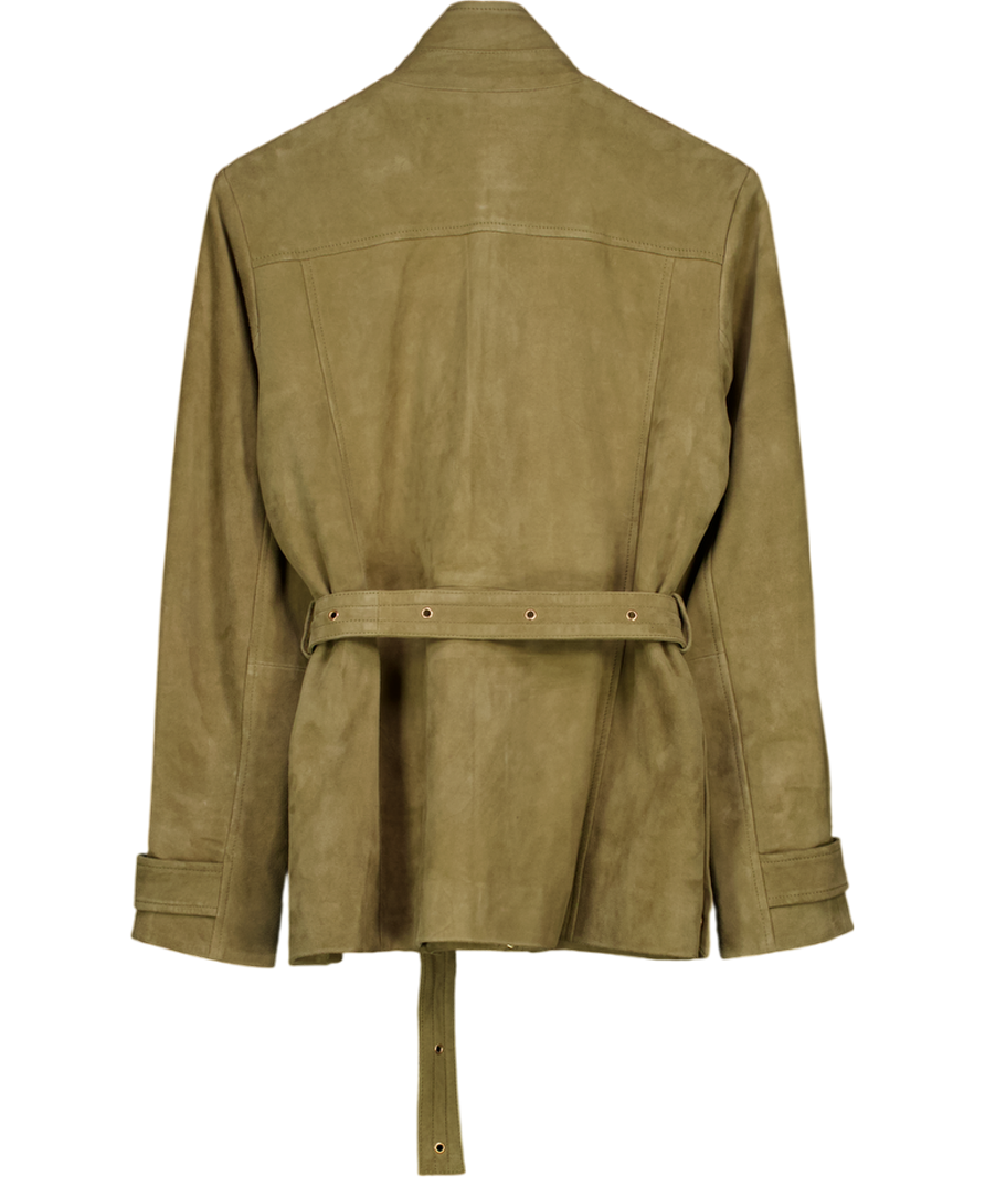 Karen Millen Olive Green Real Suede Utility Jacket UK 10