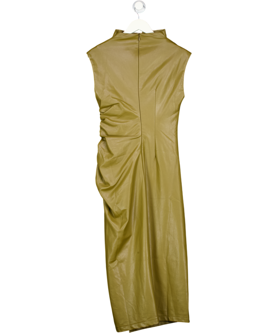 Anthropologie Green Faux Leather Ruched Cowl Neck Midi Dress UK 6